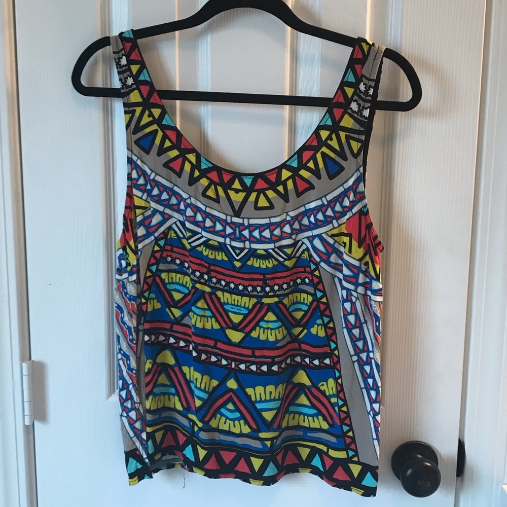Colorful geometric cutout tank. Size large.